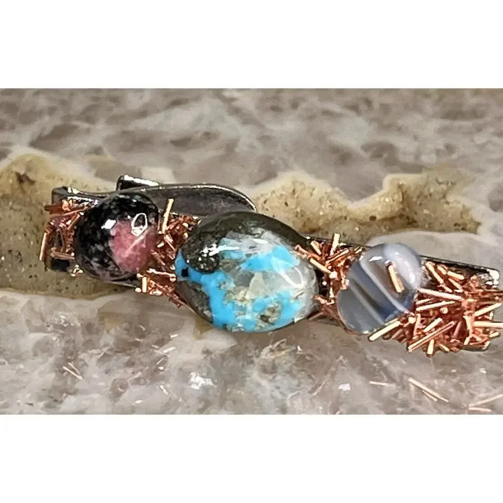 Vintage Silver Tone Turquoise Gemstone Copper Wire Southwestern Tie Clip